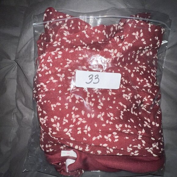 Lush Long Sleeve V-Neck Cropped Blouse - Brick Red Cream Floral Ruffled Size XXL - Picture 10 of 10